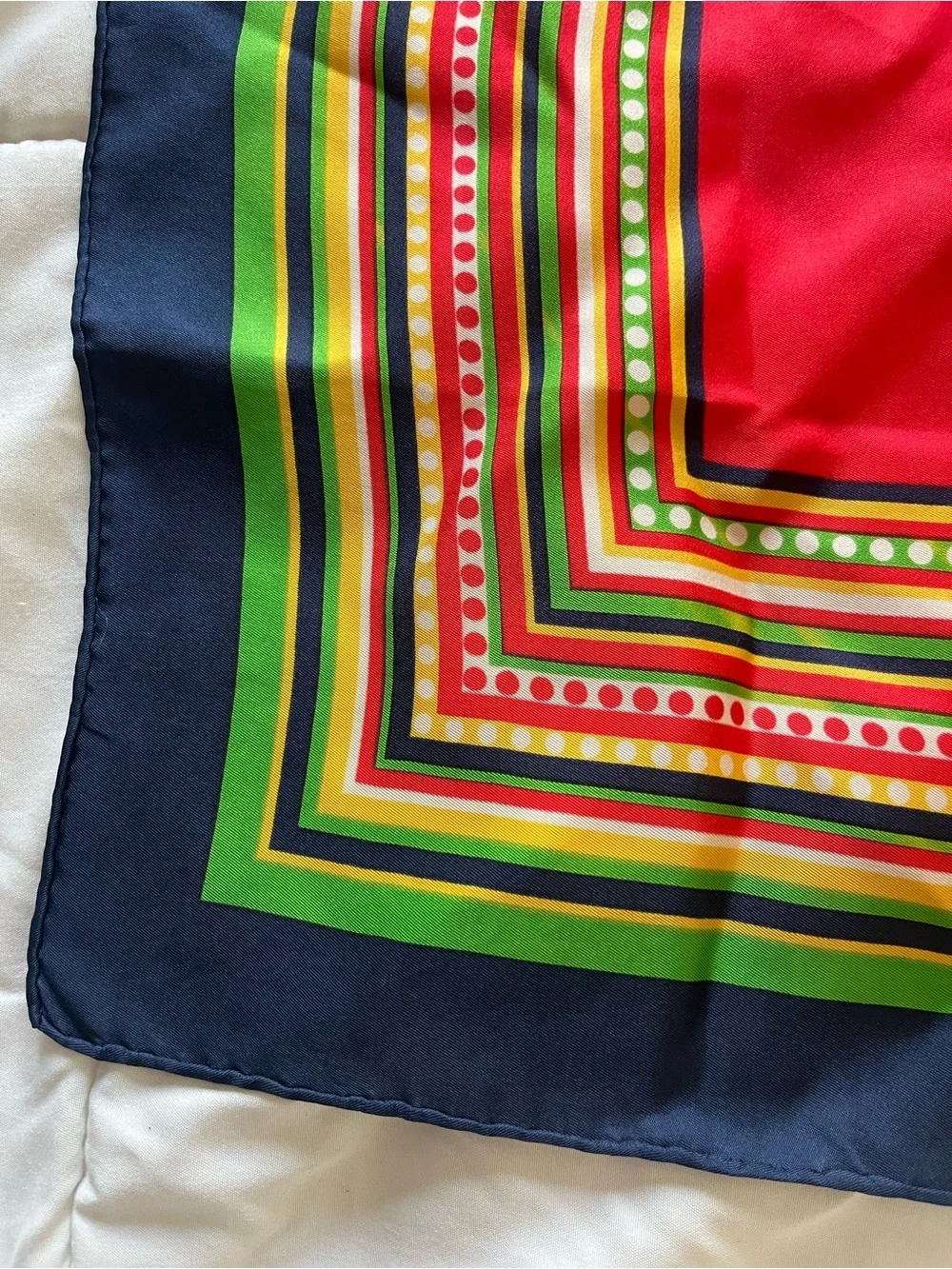 Yves Saint Laurent Red, Navy & Green Silk Square Scarf
